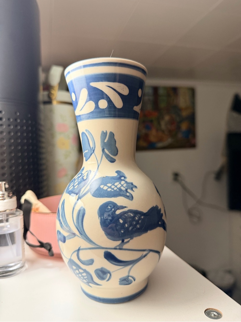 Blue and White Ceramic Bird Vase - Home Art